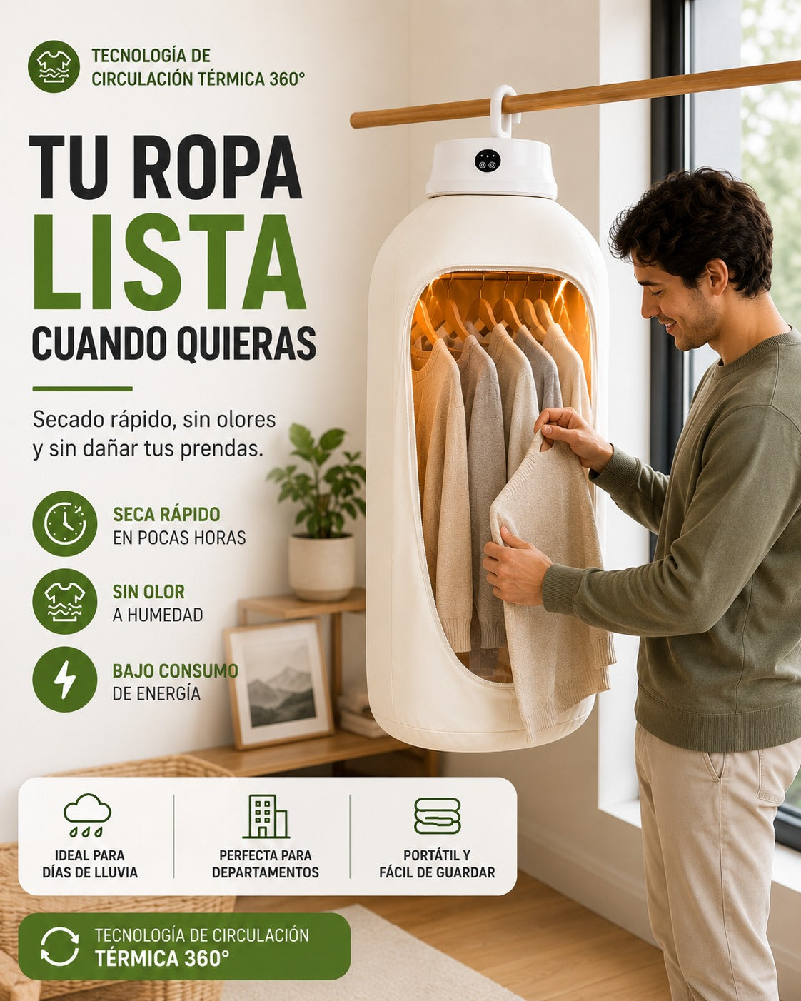 Secador De Ropa Portátil 10kg Multiuso.